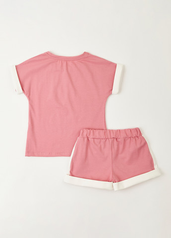 Розовый летний комплект (футболка, шорты) Фламинго