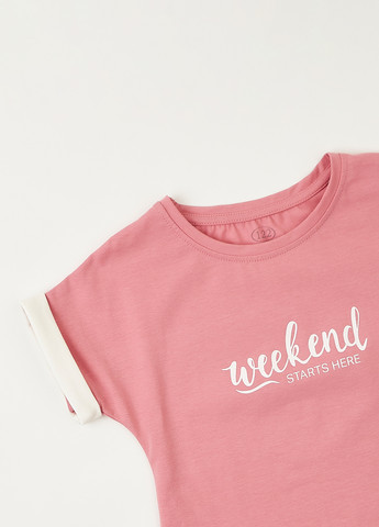 Розовый летний комплект (футболка, шорты) Фламинго