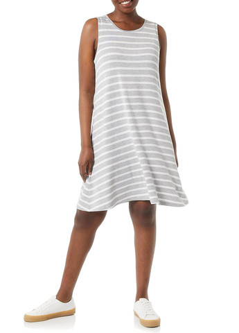 Светло-серое кэжуал платье платье-майка Amazon Essentials в полоску