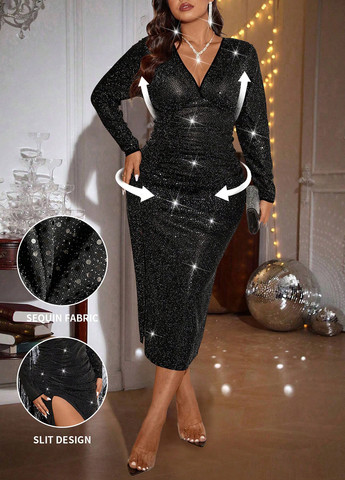 Черное вечернее платье силуэтная SHEIN с узором «перец с солью»