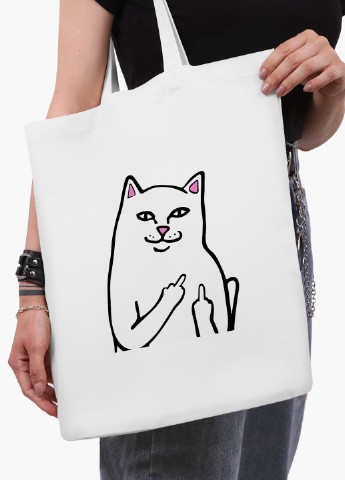 Еко сумка шоппер біла мем Білий Кіт з пальцем (meme Cat Middle finger) (9227-2851-WT2) Еко сумка шоппер біла 41*35 см MobiPrint (221682997)