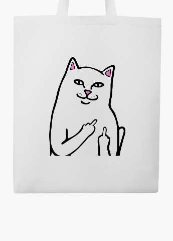 Эко сумка шоппер белая мем Белый Кот с пальцем (meme Cat Middle finger) (9227-2851-WT2) Еко сумка шоппер біла 41*35 см MobiPrint (221682997)