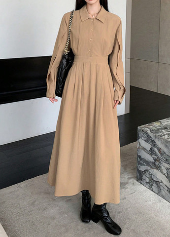 Бежева кежуал сукня сукня-сорочка SHEIN однотонна