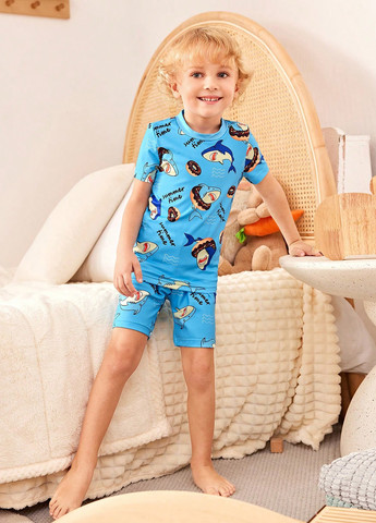 Блакитна всесезон піжама (футболка, шорти) футболка + шорти SHEIN