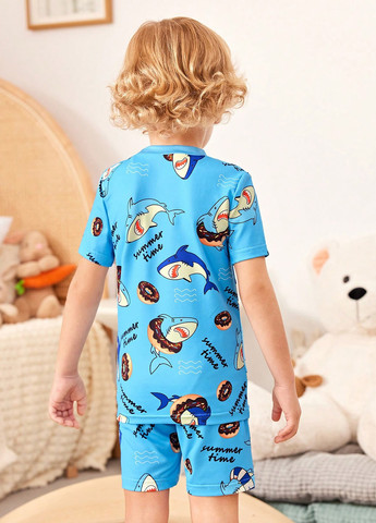 Блакитна всесезон піжама (футболка, шорти) футболка + шорти SHEIN