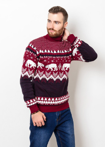 Бордовый демисезонный свитер мужской джемпер ISSA PLUS GN4-51