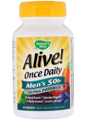 Мультивитамин для Мужчин 50+, Alive! Once Daily, Men's 50+ Multi-Vitamin,, 60 Таблеток Nature's Way (228293235)