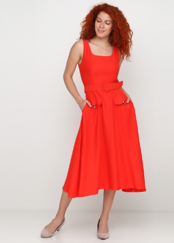 Оранжево-красное кэжуал платье Polin однотонное