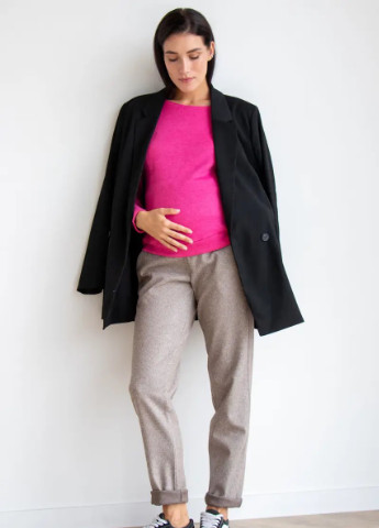 Штани для вагітних прямі з високим трикотажним бандажиком на живіт коричневі To Be (254514099)