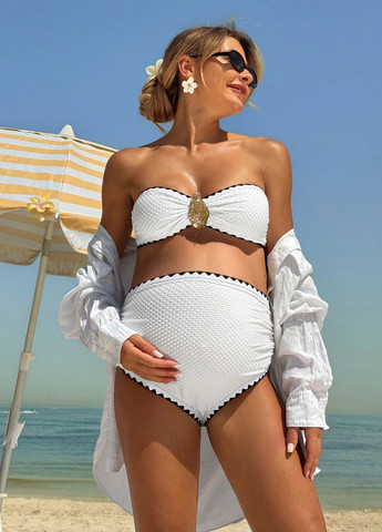 Белый летний купальник для беременных (лиф, трусики) бандо, раздельный SHEIN