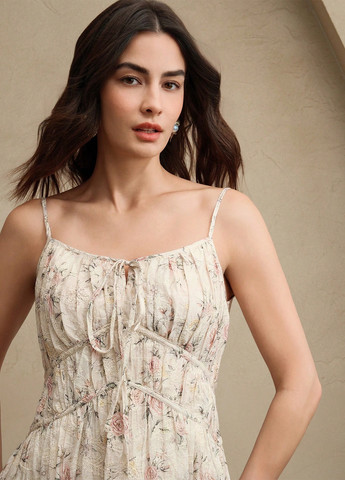 Кремова святковий, кежуал сукня в стилі армпір SHEIN з квітковим принтом