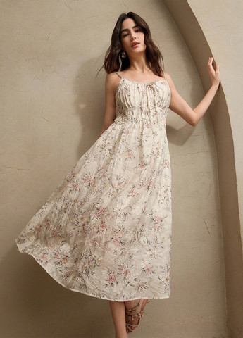 Кремова святковий, кежуал сукня в стилі армпір SHEIN з квітковим принтом