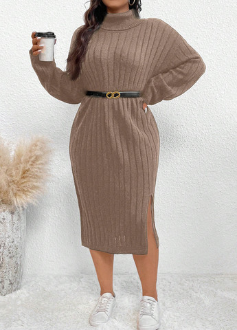 Темно-бежевое кэжуал платье платье-свитер SHEIN однотонное