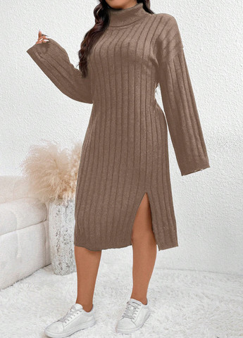Темно-бежевое кэжуал платье платье-свитер SHEIN однотонное