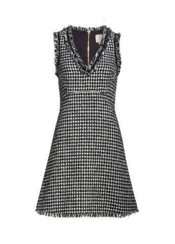 Черно-белое кэжуал платье клеш Kate Spade с узором пье-де-пуль «гусиная лапка»