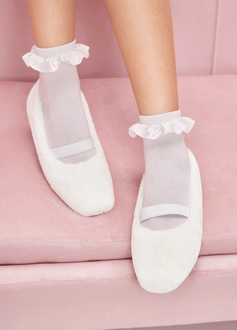 Жіночі балетки SHEIN | білі однотонні хутро текстиль (341250570)