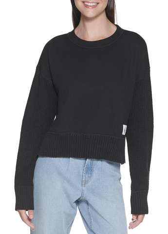 Свитшот Calvin Klein - Прямой крой однотонный черный кэжуал хлопок, трикотаж - (292318379)