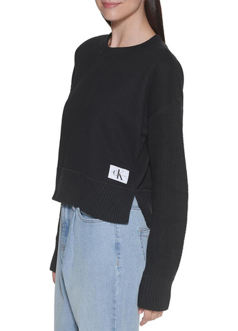 Свитшот Calvin Klein - Прямой крой однотонный черный кэжуал хлопок, трикотаж - (292318379)
