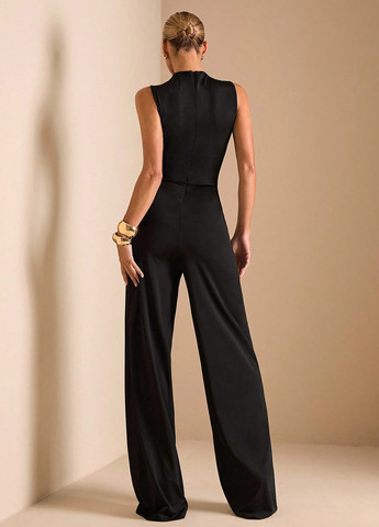 Комбінезон SHEIN комбінезон-брюки однотонний чорний діловий, кежуал поліестер