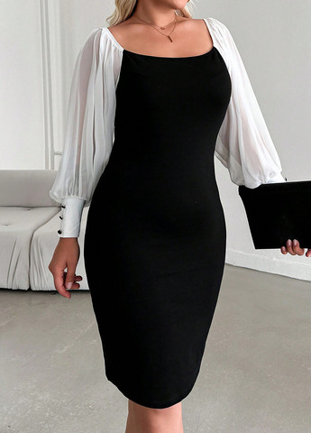 Черно-белое кэжуал платье силуэтная SHEIN колор блок