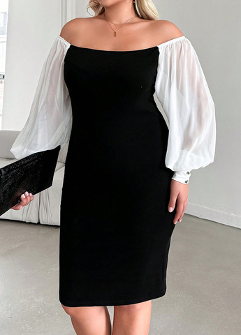 Черно-белое кэжуал платье силуэтная SHEIN колор блок