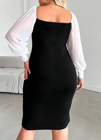 Черно-белое кэжуал платье силуэтная SHEIN колор блок