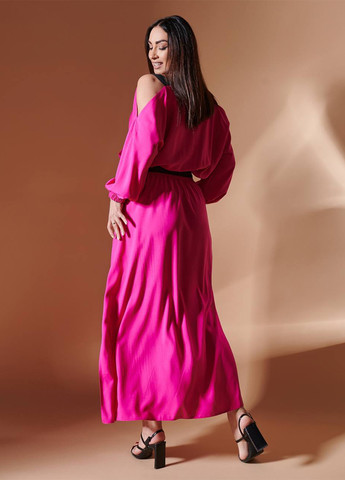 Фуксиновое (цвета Фуксия) кэжуал платье клеш LibeAmore однотонное