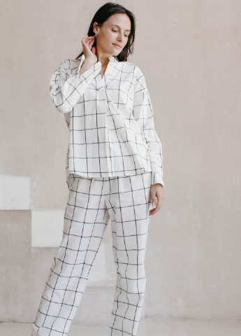 Біла всесезон піжама жіноча grid (xs) рубашка + брюки Leglo