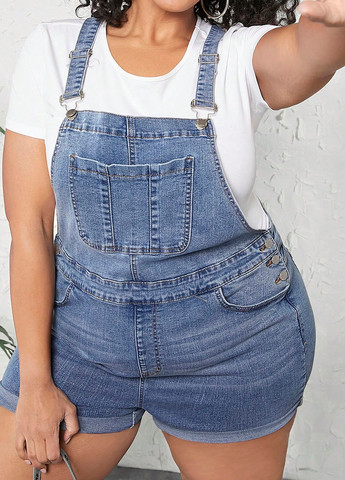 Комбинезон SHEIN комбинезон-шорты варенка светло-синий денил джинс, хлопок