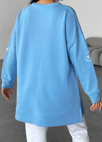 Блакитний світшот SHEIN однотонний вишивка, камені (325263747)