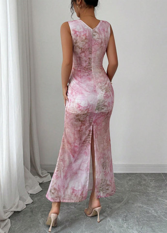 Світло-рожева вечірня сукня годе SHEIN тай-дай