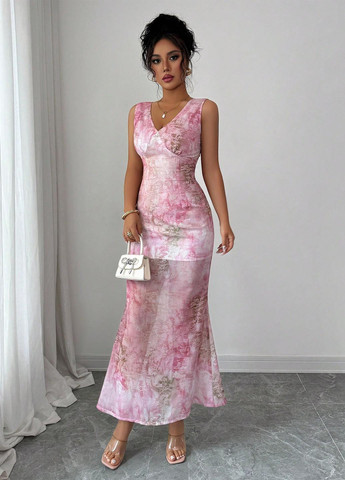 Світло-рожева вечірня сукня годе SHEIN тай-дай