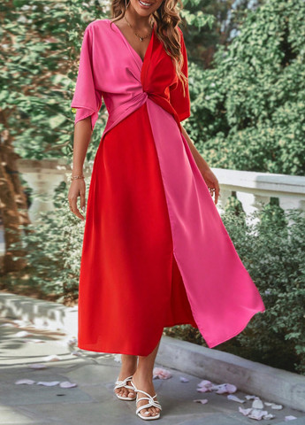 Червона кежуал сукня кльош, в стилі армпір SHEIN колор блок