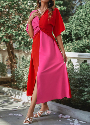 Червона кежуал сукня кльош, в стилі армпір SHEIN колор блок