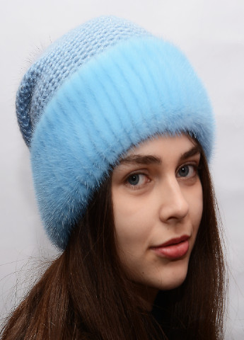 Жіноча зимова норкова в'язана шапка з бубоном Меховой Стиль соты (221059863)