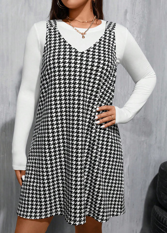 Летний женский сарафан SHEIN с узором пье-де-пуль «гусиная лапка»