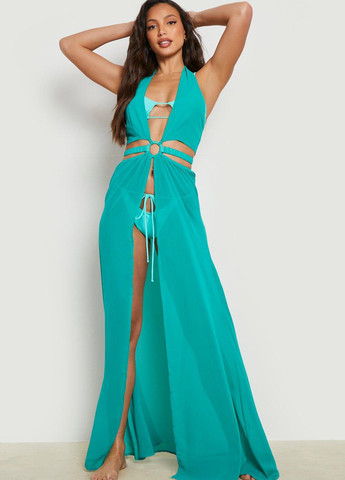 Бірюзова пляжна сукня з відкритою спиною Boohoo однотонна