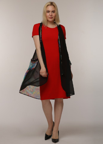 Красный демисезонный комплект (платье, накидка) Maxiline