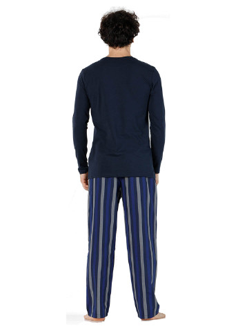 Піжама (лонгслів, брюки) DoReMi лонгслив + брюки смужка темно-синя домашня бавовна