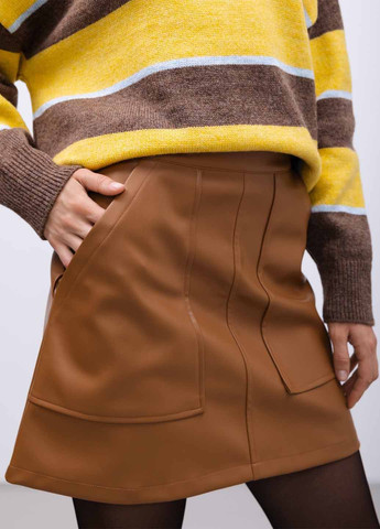 Коричневая кэжуал однотонная юбка Fashion а-силуэта (трапеция)