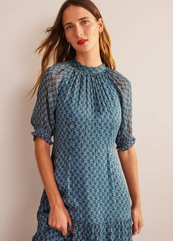 Синее кэжуал платье а-силуэт Boden с цветочным принтом