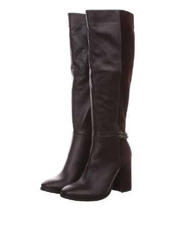 Женские темно-коричневые сапоги Franzini с металлическими вставками и на высоком каблуке