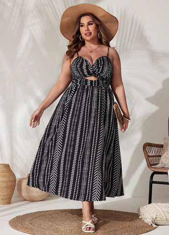 Черно-белое кэжуал платье SHEIN в полоску