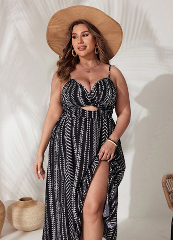 Черно-белое кэжуал платье SHEIN в полоску