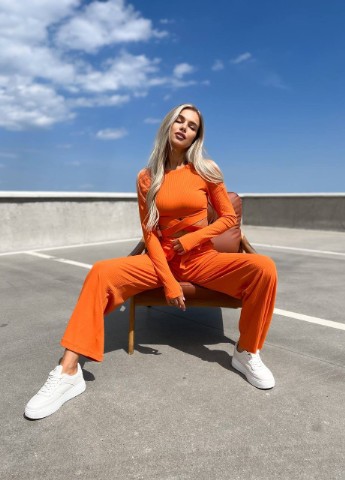 Женский костюм с топом и брюками палаццо оранжевого цвета р.46/48 378221 New Trend (255196573)