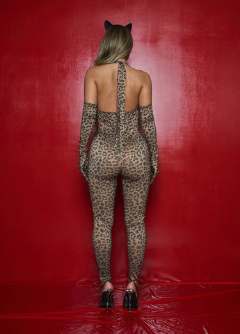Комплект (комбинезон, перчатки) SHEIN комбинезон-брюки леопардовый комбинированный вечерний полиэстер, трикотаж