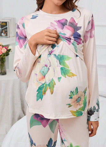 Молочная всесезон пижама для беременных и кормящих (лонгслив, брюки) лонгслив + брюки SHEIN