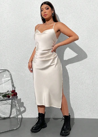 Айвори кэжуал платье платье-комбинация SHEIN однотонное