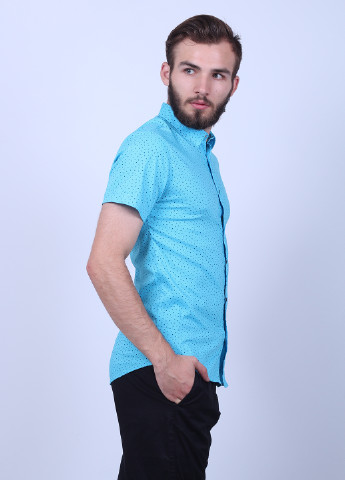 Голубой кэжуал рубашка однотонная New Way с коротким рукавом