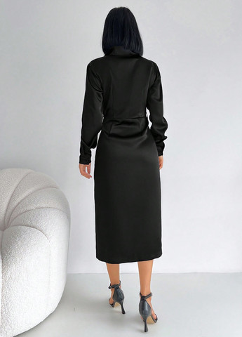 Черное кэжуал, коктейльное, деловое платье рубашка SHEIN однотонное